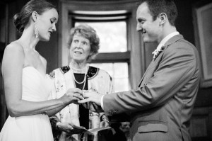 Carol officiating at Rebecca and Larry's wedding